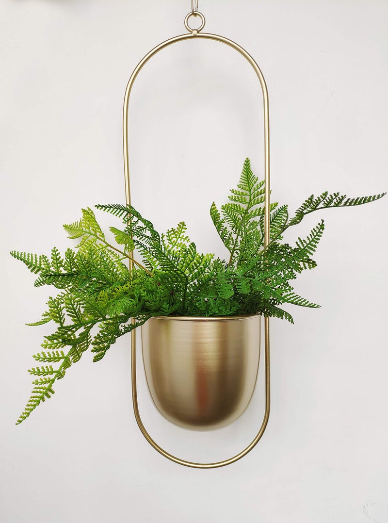 RISEON Boho gold Metal Plant Hanger,Metal Wall and Ceiling Hanging Planter, Modern Planter, Mid Century Flower Pot Plant Holder, Minimalist Planter for Indoor Outdoor Home Decor - Image 1